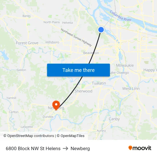 6800 Block NW St Helens to Newberg map