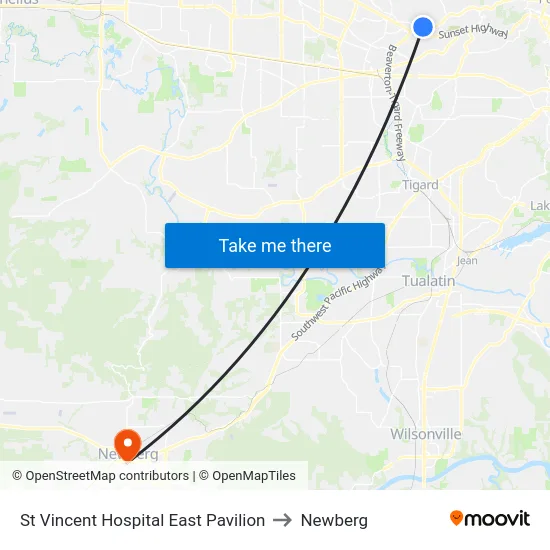 St Vincent Hospital East Pavilion to Newberg map