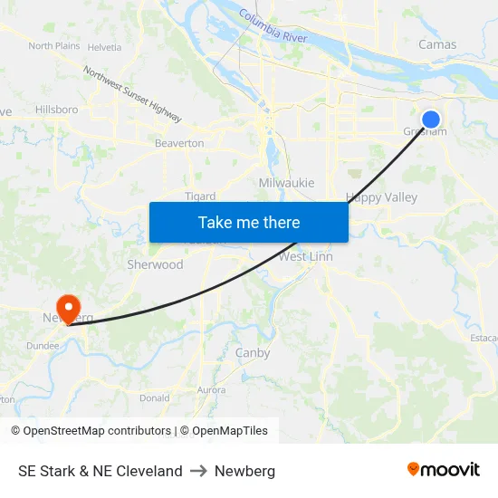 SE Stark & NE Cleveland to Newberg map