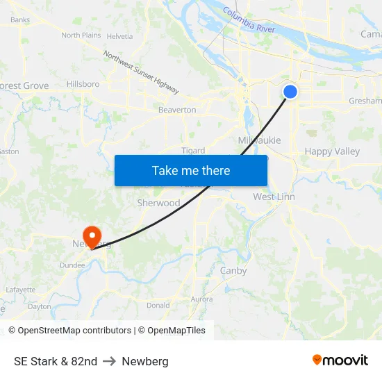 SE Stark & 82nd to Newberg map