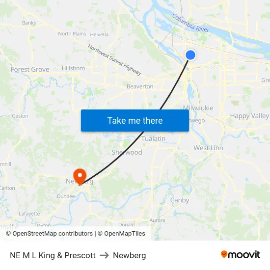 NE M L King & Prescott to Newberg map