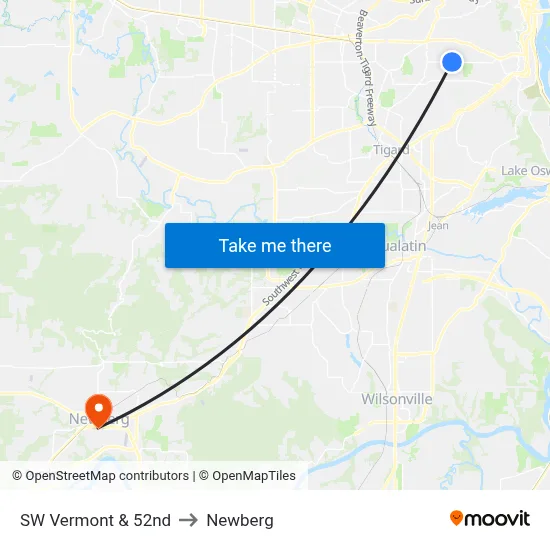 SW Vermont & 52nd to Newberg map