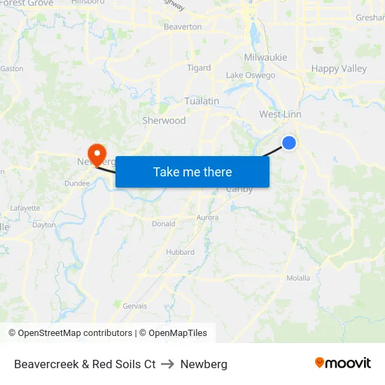 Beavercreek & Red Soils Ct to Newberg map