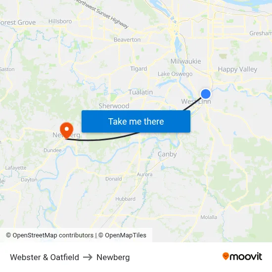 Webster & Oatfield to Newberg map