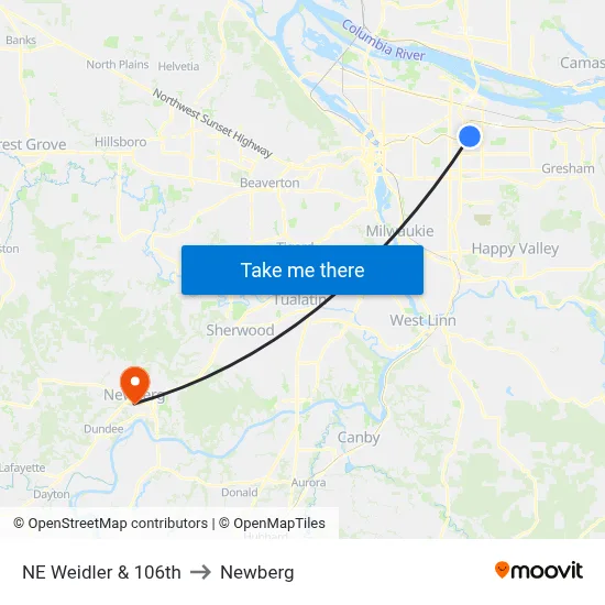 NE Weidler & 106th to Newberg map