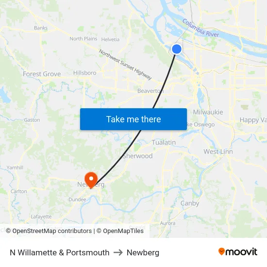 N Willamette & Portsmouth to Newberg map