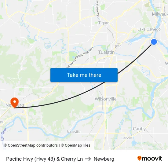 Pacific Hwy (Hwy 43) & Cherry Ln to Newberg map