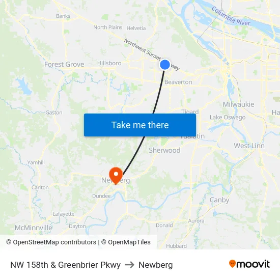 NW 158th & Greenbrier Pkwy to Newberg map