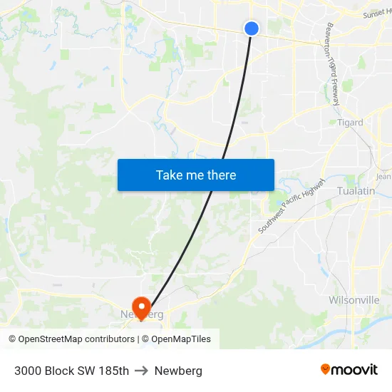 3000 Block SW 185th to Newberg map