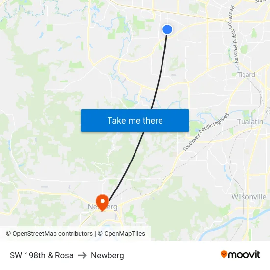 SW 198th & Rosa to Newberg map