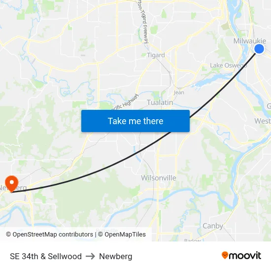 SE 34th & Sellwood to Newberg map