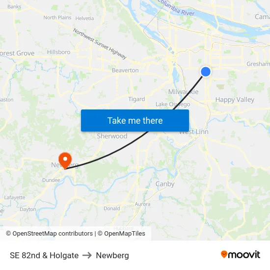 SE 82nd & Holgate to Newberg map