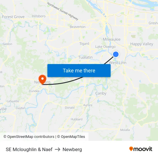 SE Mcloughlin & Naef to Newberg map