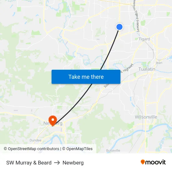 SW Murray & Beard to Newberg map
