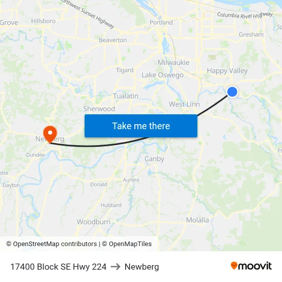 17400 Block SE Hwy 224 to Newberg map