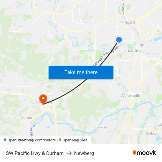 SW Pacific Hwy & Durham to Newberg map
