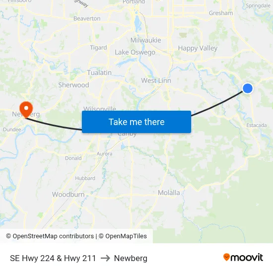 SE Hwy 224 & Hwy 211 to Newberg map