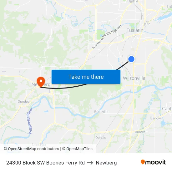 24300 Block SW Boones Ferry Rd to Newberg map