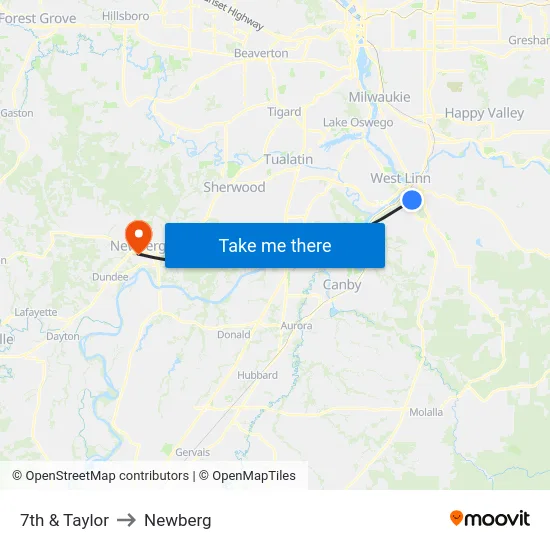 7th & Taylor to Newberg map