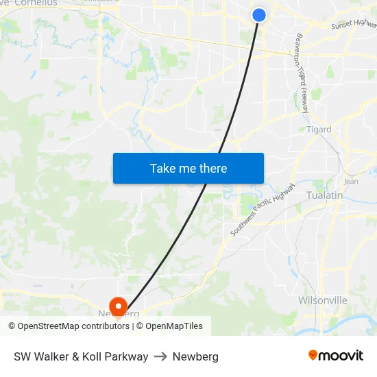 SW Walker & Koll Parkway to Newberg map