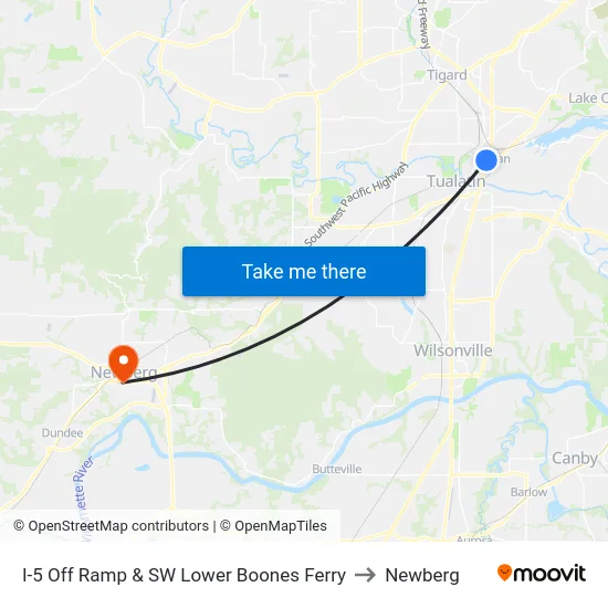 I-5 Off Ramp & SW Lower Boones Ferry to Newberg map