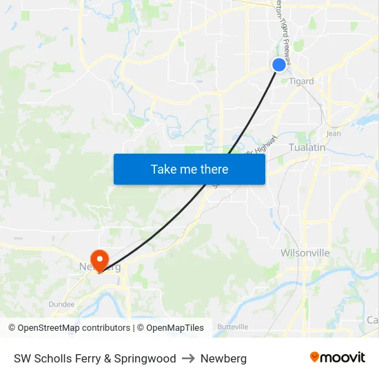 SW Scholls Ferry & Springwood to Newberg map