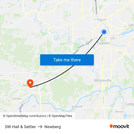 SW Hall & Sattler to Newberg map