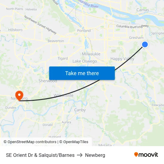 SE Orient Dr & Salquist/Barnes to Newberg map