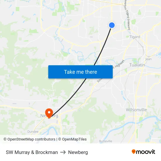 SW Murray & Brockman to Newberg map