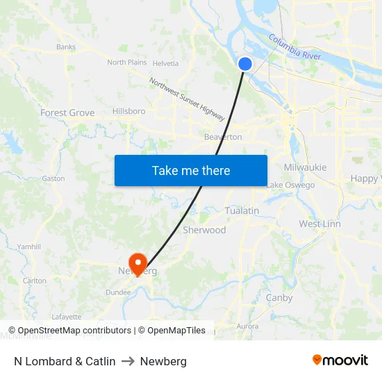 N Lombard & Catlin to Newberg map