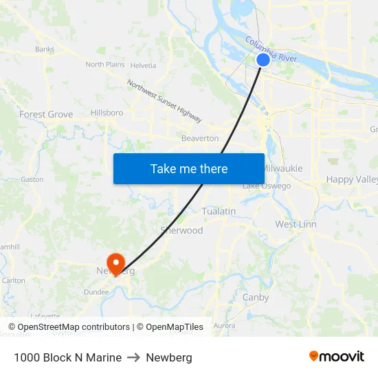 1000 Block N Marine to Newberg map