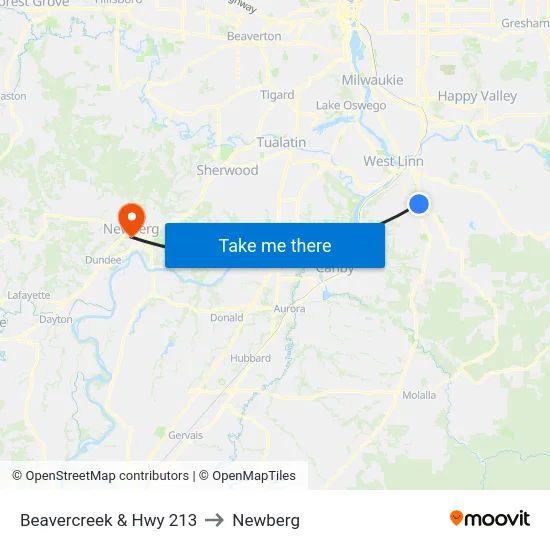 Beavercreek & Hwy 213 to Newberg map