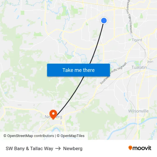 SW Bany & Tallac Way to Newberg map