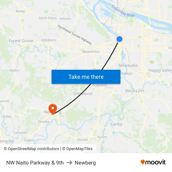 NW Naito Parkway & 9th to Newberg map