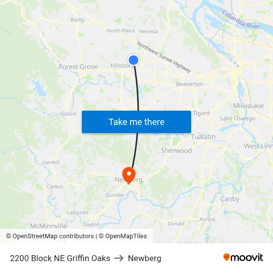 2200 Block NE Griffin Oaks to Newberg map