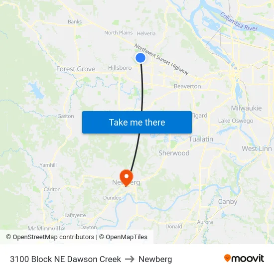 3100 Block NE Dawson Creek to Newberg map