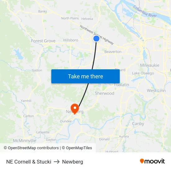 NE Cornell & Stucki to Newberg map