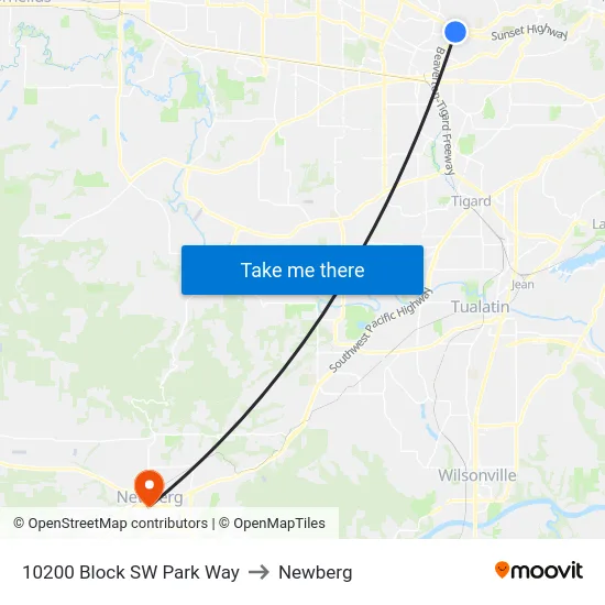 10200 Block SW Park Way to Newberg map