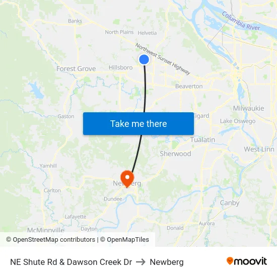 NE Shute Rd & Dawson Creek Dr to Newberg map