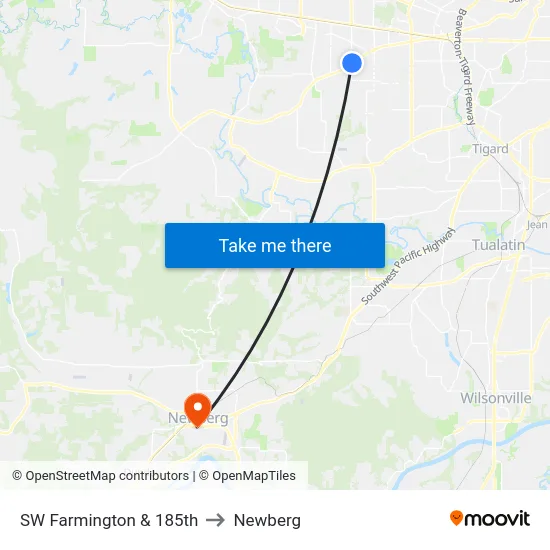 SW Farmington & 185th to Newberg map