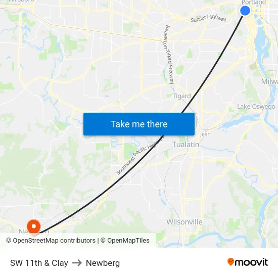 SW 11th & Clay to Newberg map