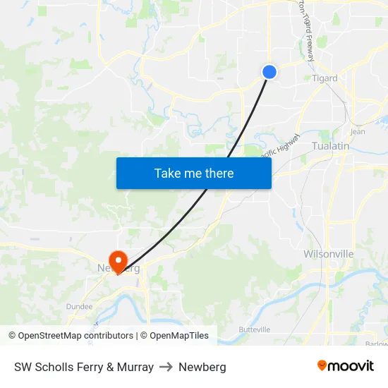 SW Scholls Ferry & Murray to Newberg map