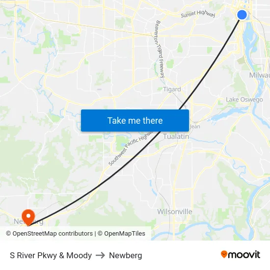 S River Pkwy & Moody to Newberg map