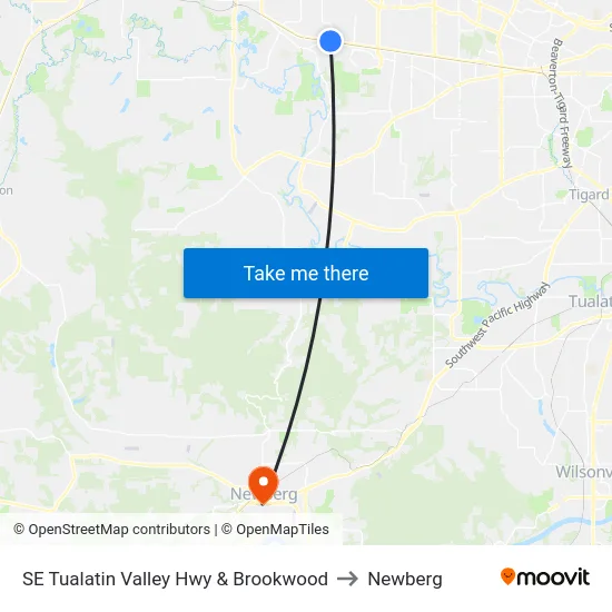 SE Tualatin Valley Hwy & Brookwood to Newberg map