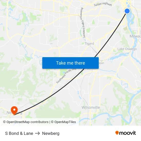 S Bond & Lane to Newberg map