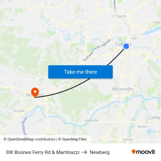 SW Boones Ferry Rd & Martinazzi to Newberg map