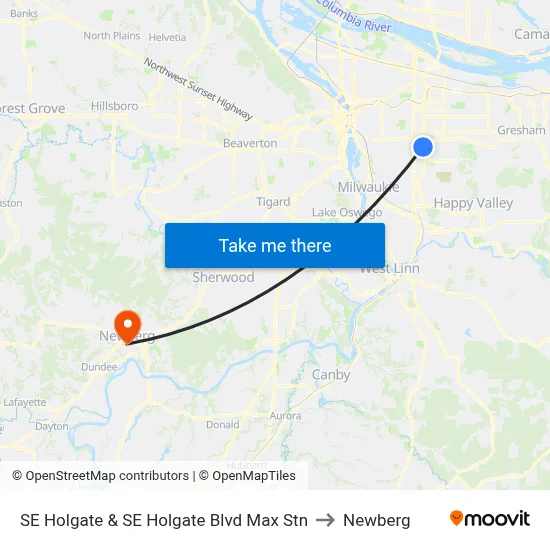 SE Holgate & SE Holgate Blvd Max Stn to Newberg map