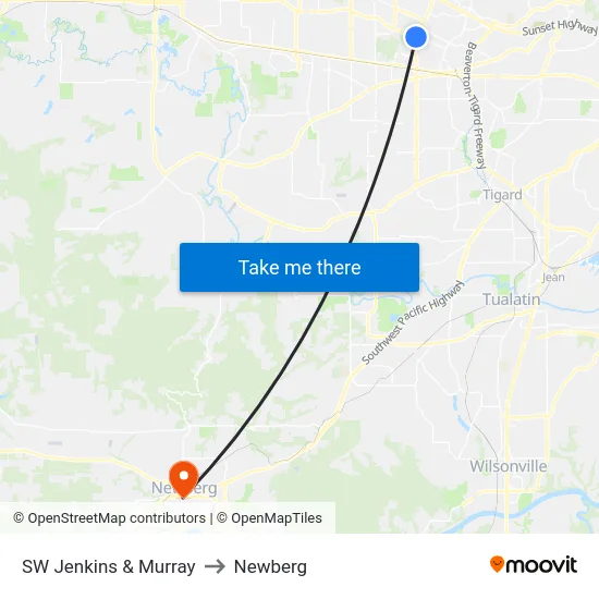 SW Jenkins & Murray to Newberg map