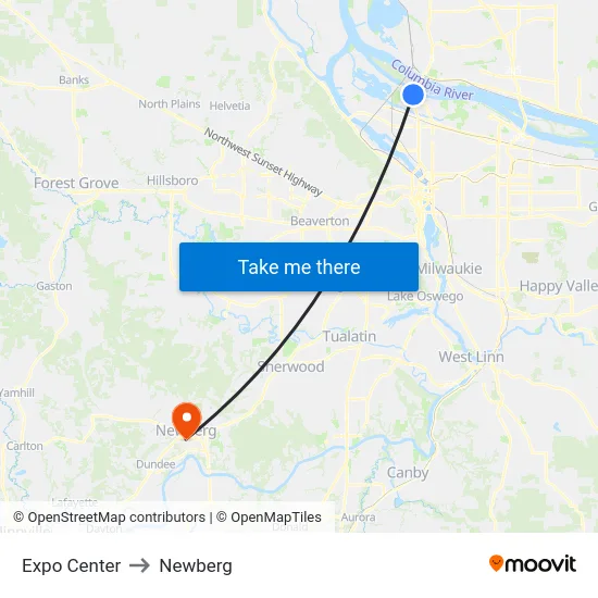Expo Center to Newberg map