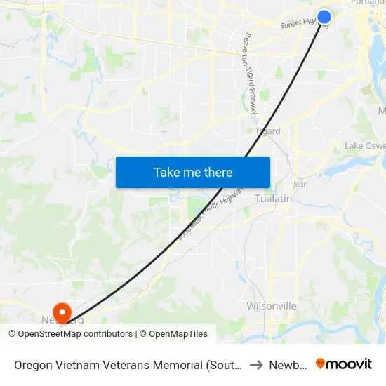 Oregon Vietnam Veterans Memorial (Southbound) to Newberg map